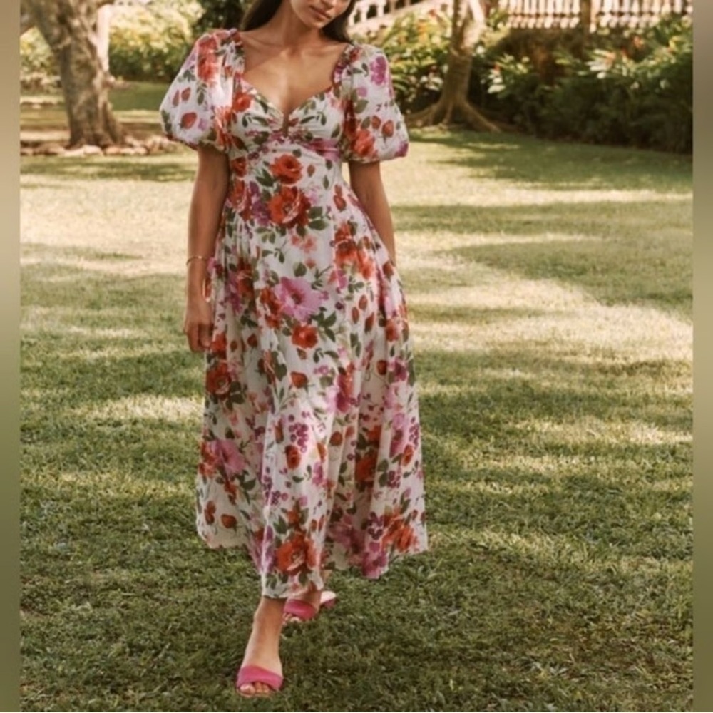Abercrombie & Fitch Red and Pink Smocked Midi Sundress